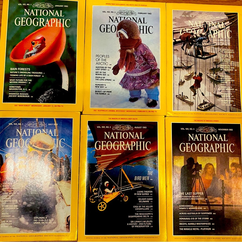 Vintage National Geographic Magazines  1983  Jan Feb May July August Nov Issues